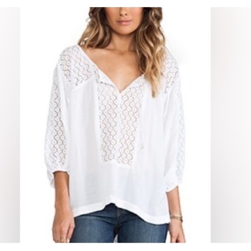 Free People Lace Peasant Blouse Balloon Sleeves Farmhouse Cottage Romantic S
